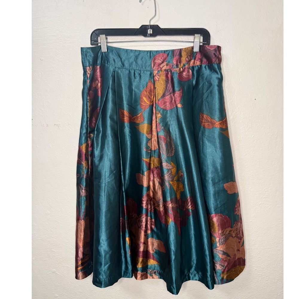 Truly 4 You Women's Large Floral Midi Skirt Teal Satin Dark Romance Regency
